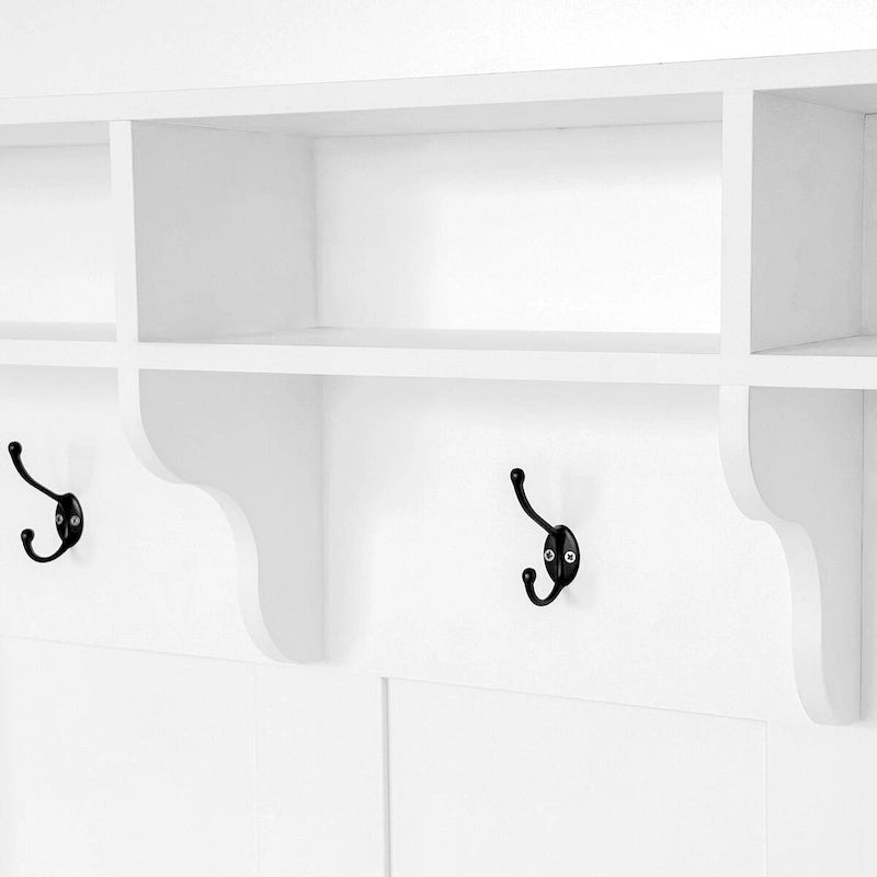 47.2 Wide Hall Tree with Bench and Shoe Storage: Multi-functional with 3 Hooks, Open Storage, Rectangle Shelves