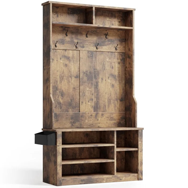 39.37 W Hall Tree, 3 in 1 Entryway Bench with Coat Rack and Shoe Storage
