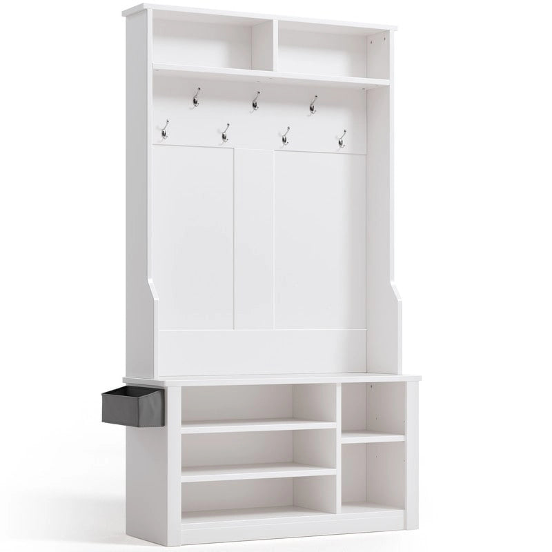 39.37 W Hall Tree, 3 in 1 Entryway Bench with Coat Rack and Shoe Storage