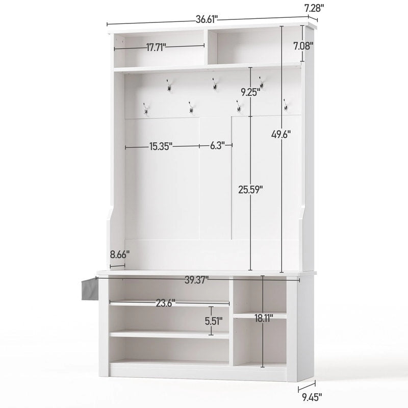 39.37 W Hall Tree, 3 in 1 Entryway Bench with Coat Rack and Shoe Storage