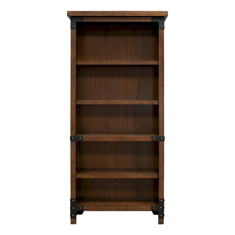 Bibliothèque ouverte rustique avec roulettes en fer - 34"L x 72"H x 15"P