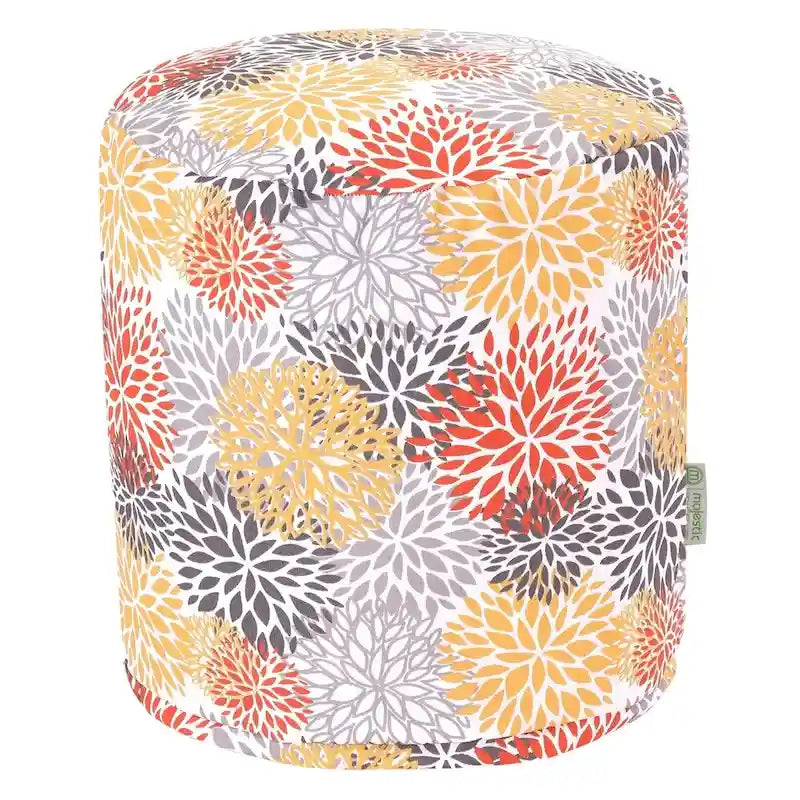 Indoor/Outdoor Ottoman Pouf, Vibrant Floral Print - 16"L x 16"W x 17"H