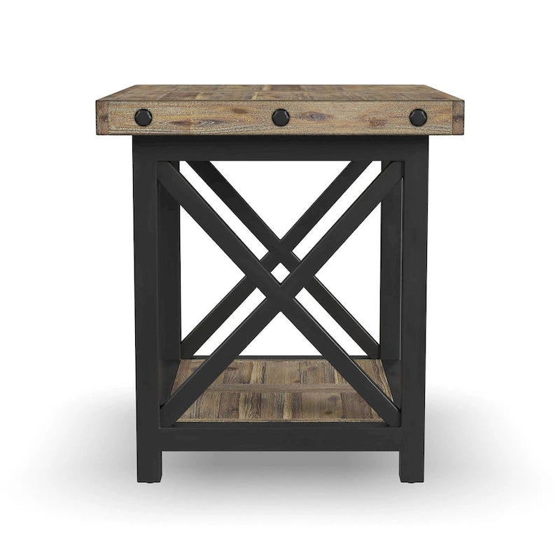 Brown Wood End Table, Rustic Industrial Style - 21"x 23"x 25"