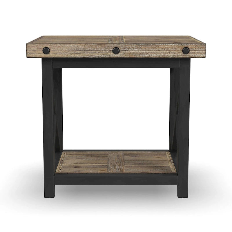 Brown Wood End Table, Rustic Industrial Style - 21"x 23"x 25"