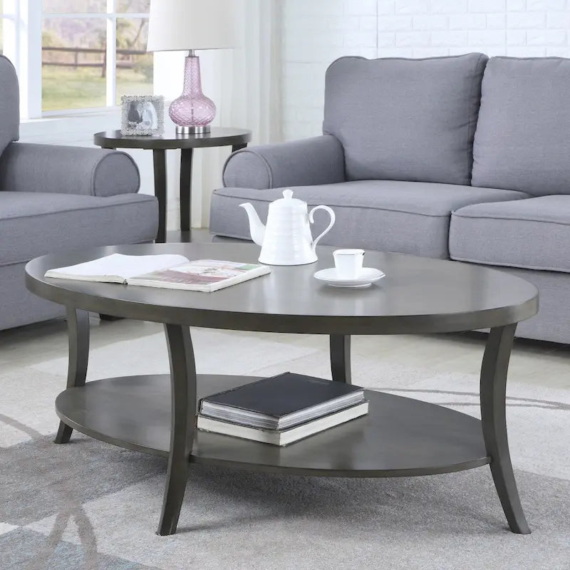 Table basse ovale en bois avec étagère