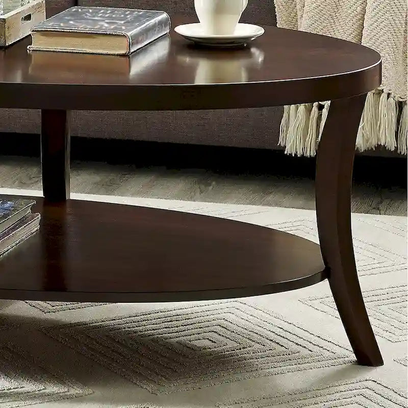 Table basse ovale en bois avec étagère