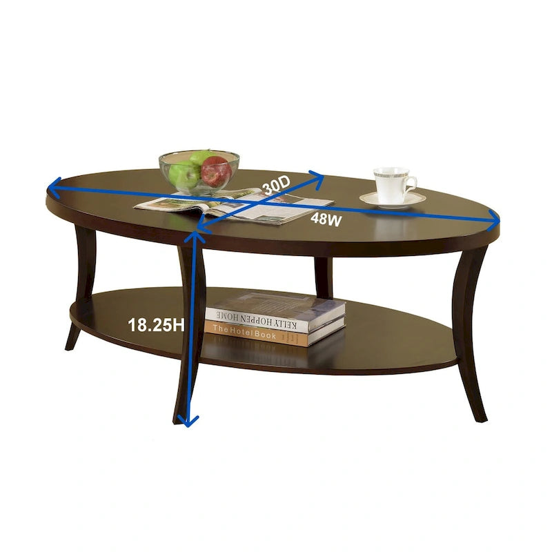 Table basse ovale en bois avec étagère