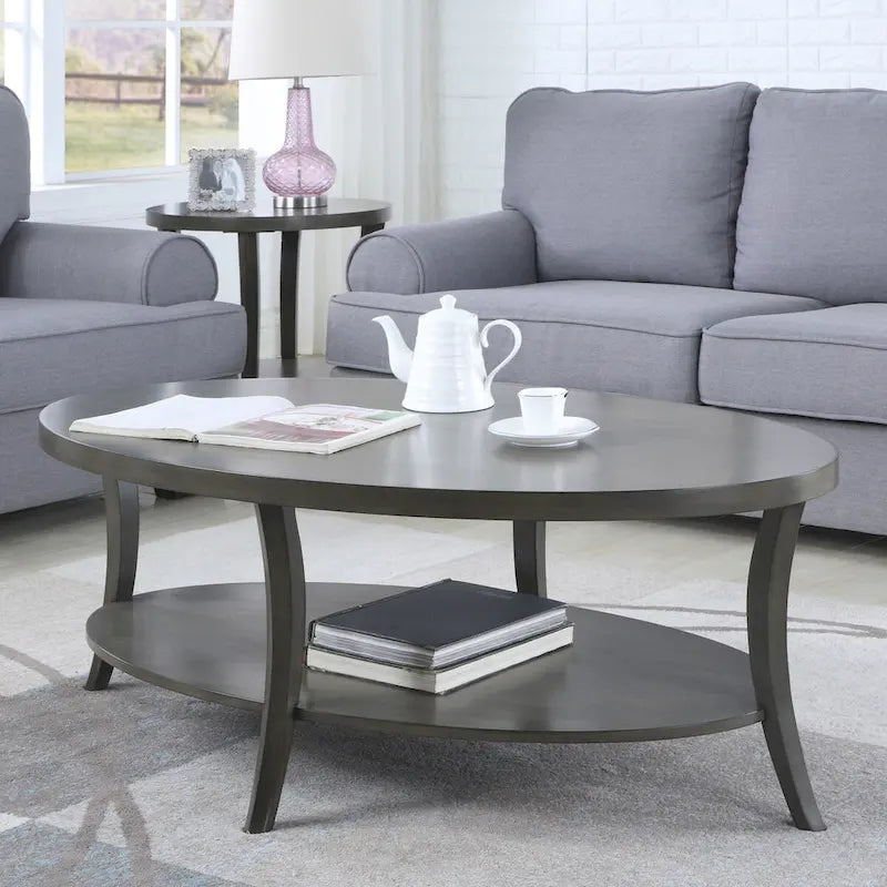 Table basse ovale en bois avec étagère