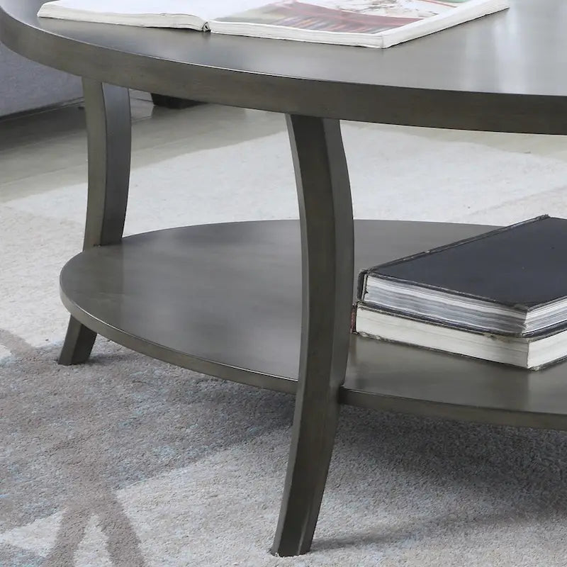 Table basse ovale en bois avec étagère