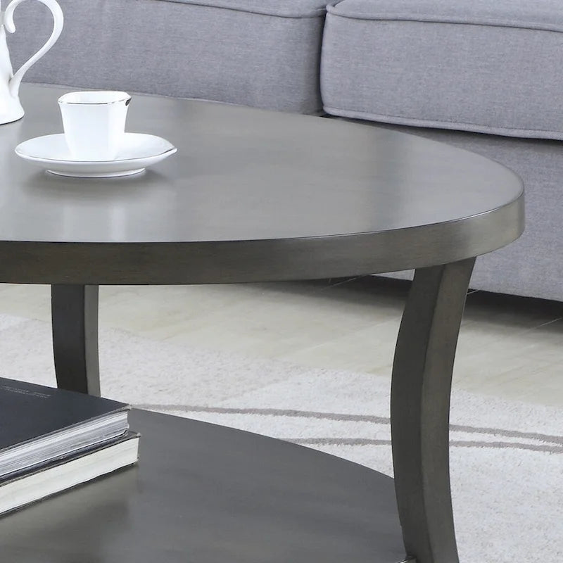 Table basse ovale en bois avec étagère