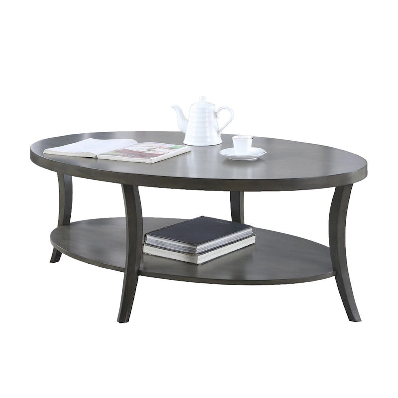 Table basse ovale en bois avec étagère