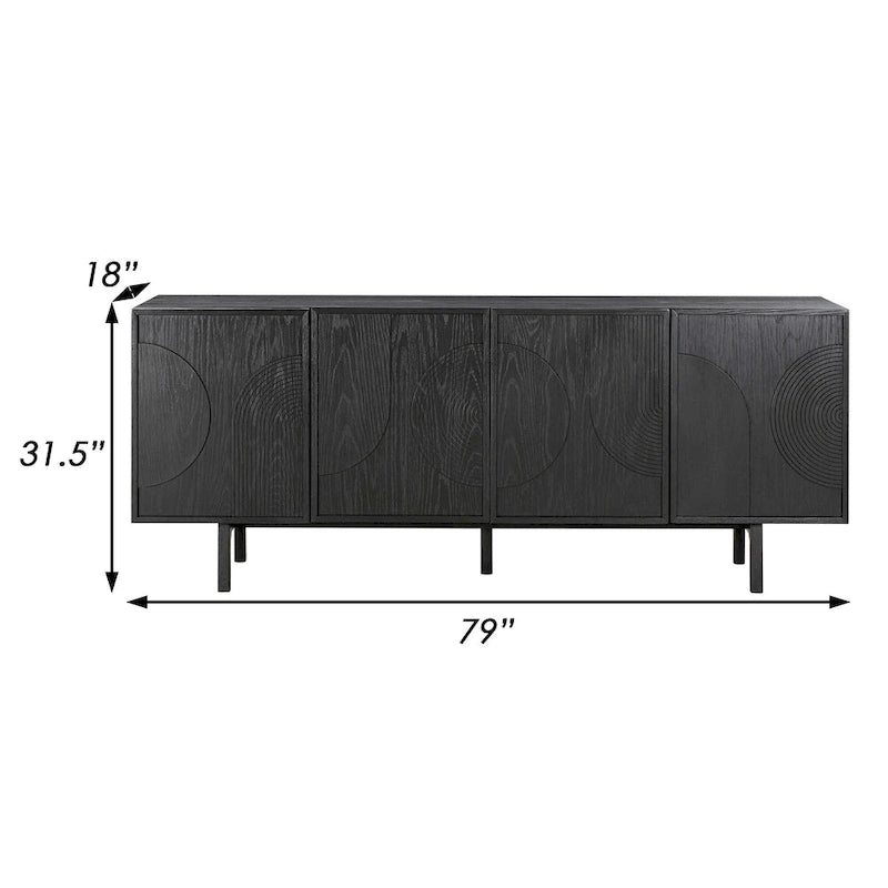 79" Serving Cabinet Buffet Sideboard Console with 4 Doors, Black