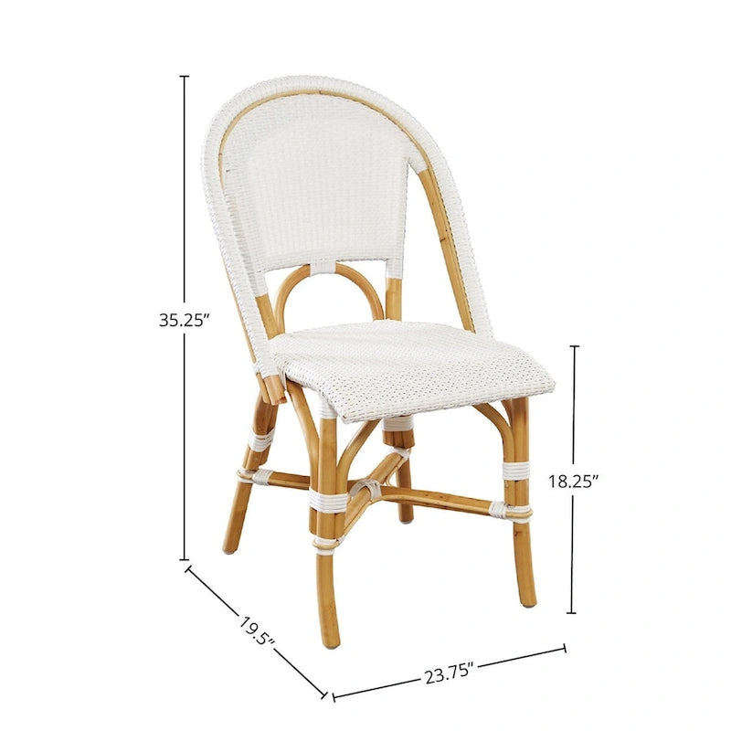Chaise de salle à manger en rotin blanc, lot de 2