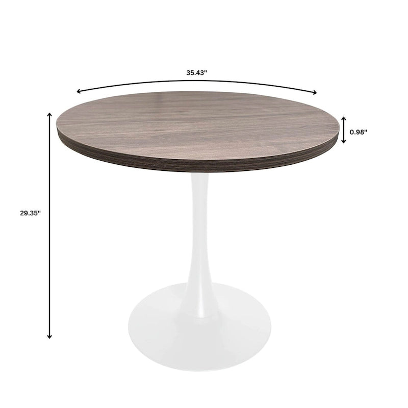 36" Round Dining Table for 4 with MDF Top and Modern White Iron Base