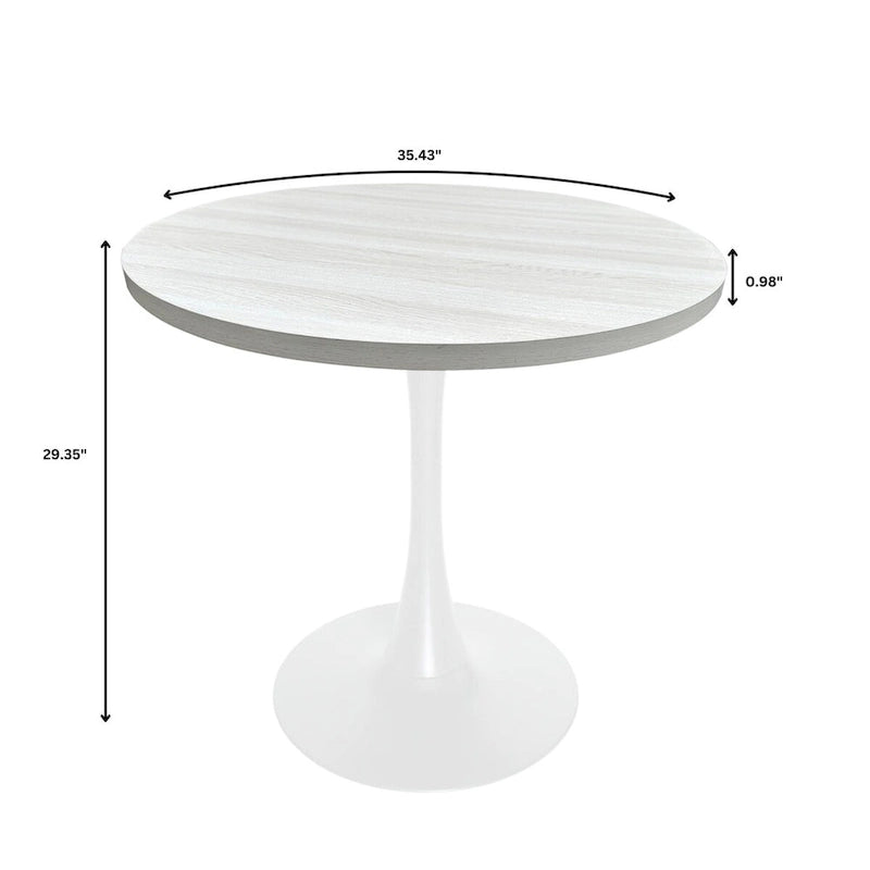 36" Round Dining Table for 4 with MDF Top and Modern White Iron Base