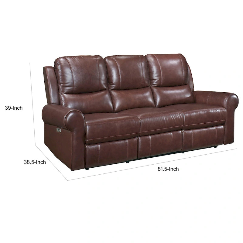 82" Power Dual Recliner Sofa with USB Charging, Brown Top Grain Leather