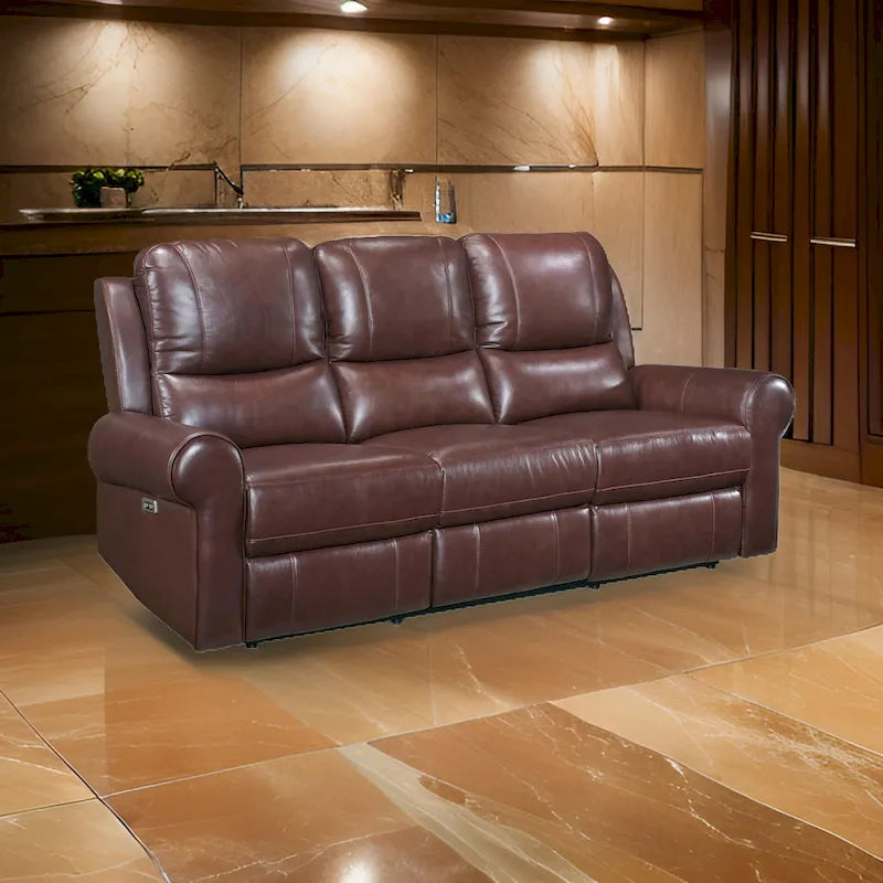 82" Power Dual Recliner Sofa with USB Charging, Brown Top Grain Leather