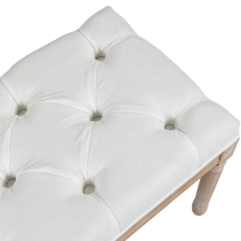 46" Upholstered Cream White End of Bed Bench, Button Tufted