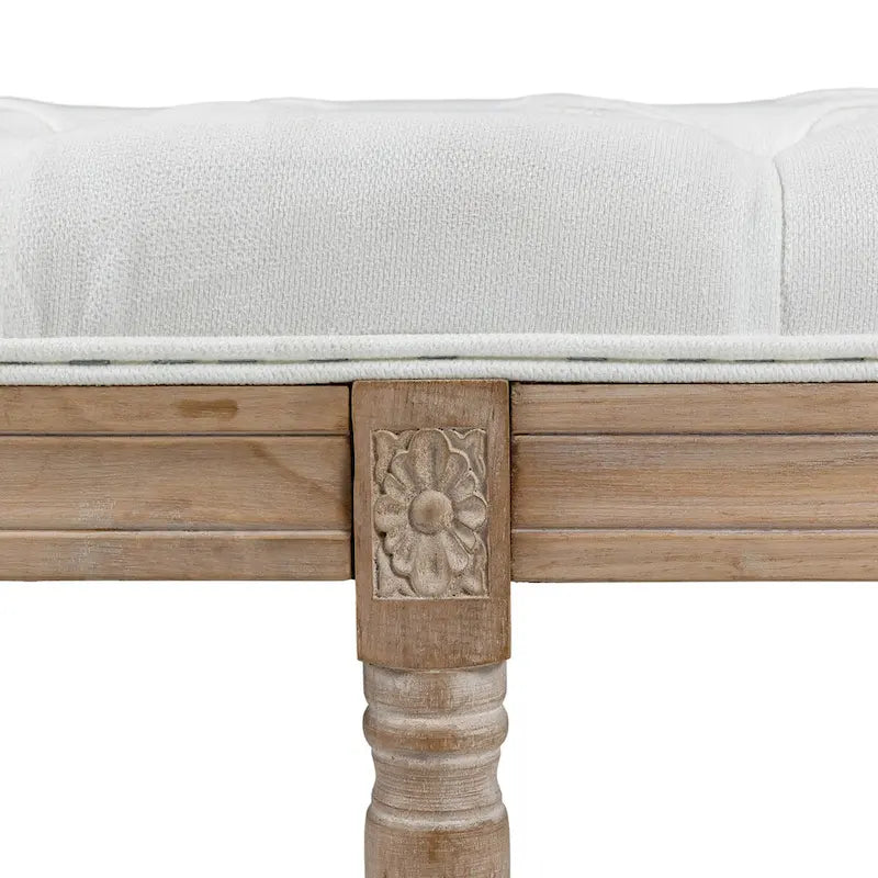 46" Upholstered Cream White End of Bed Bench, Button Tufted