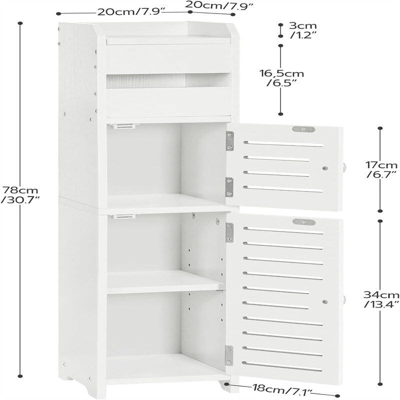 Meuble de rangement étroit pour salle de bain avec porte - 7,9P x 7,9L x 30,7H
