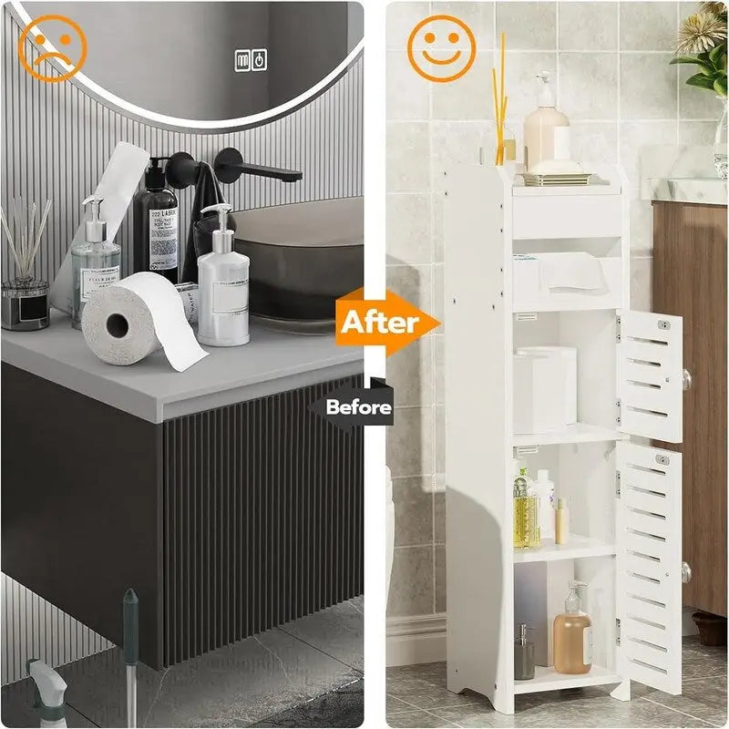 Meuble de rangement étroit pour salle de bain avec porte - 7,9P x 7,9L x 30,7H