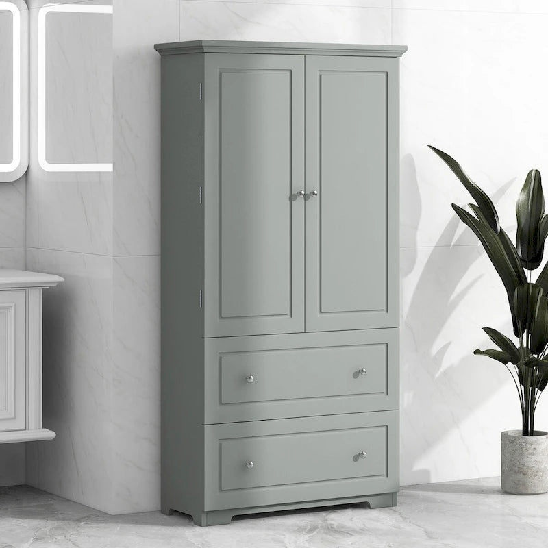 Bathroom Storage Cabinet Tall Floor Storage Cabinet with Two Doors and Drawers, Adjustable Shelf