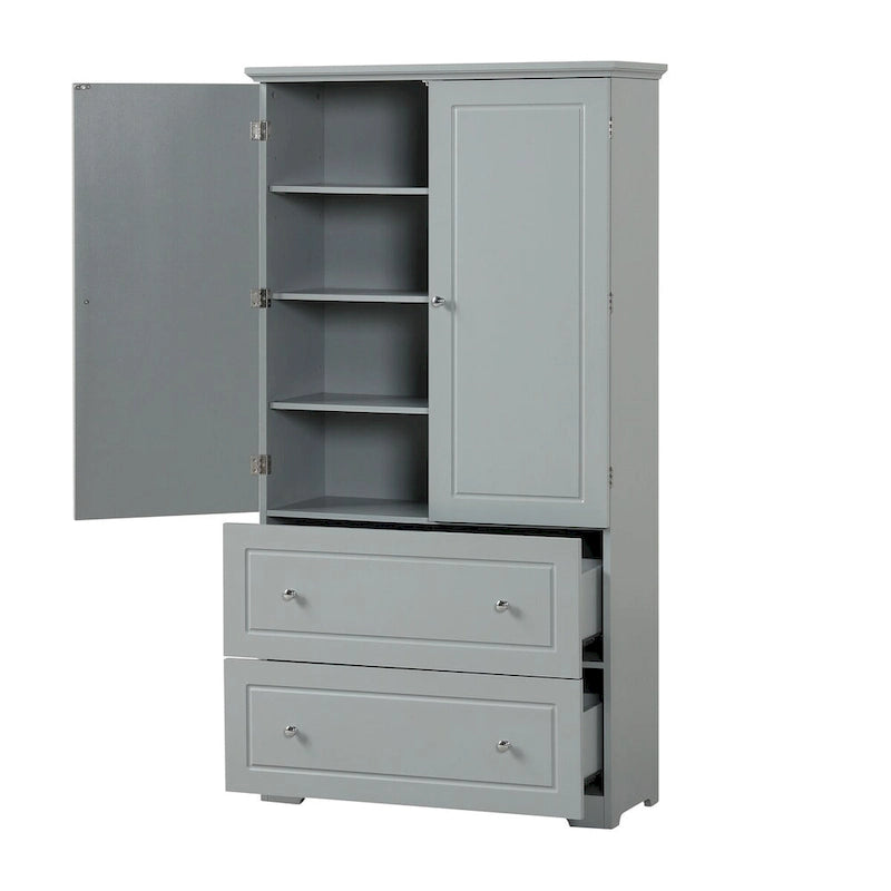 Bathroom Storage Cabinet Tall Floor Storage Cabinet with Two Doors and Drawers, Adjustable Shelf