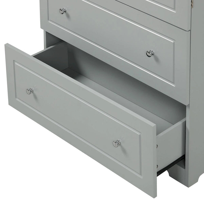 Bathroom Storage Cabinet Tall Floor Storage Cabinet with Two Doors and Drawers, Adjustable Shelf