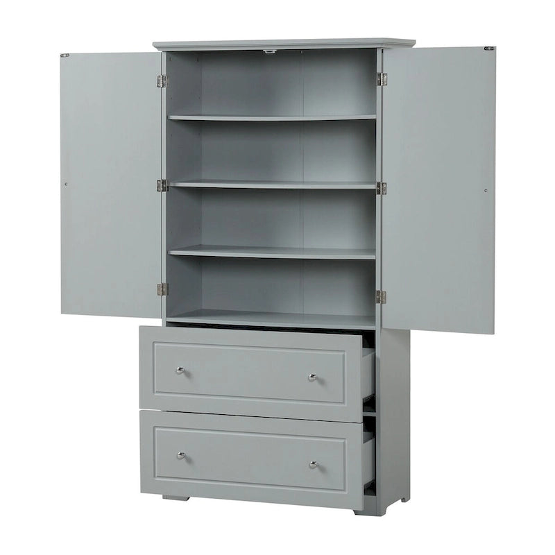 Bathroom Storage Cabinet Tall Floor Storage Cabinet with Two Doors and Drawers, Adjustable Shelf
