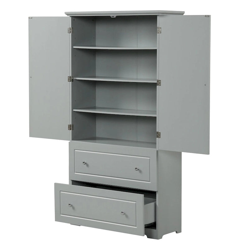 Bathroom Storage Cabinet Tall Floor Storage Cabinet with Two Doors and Drawers, Adjustable Shelf