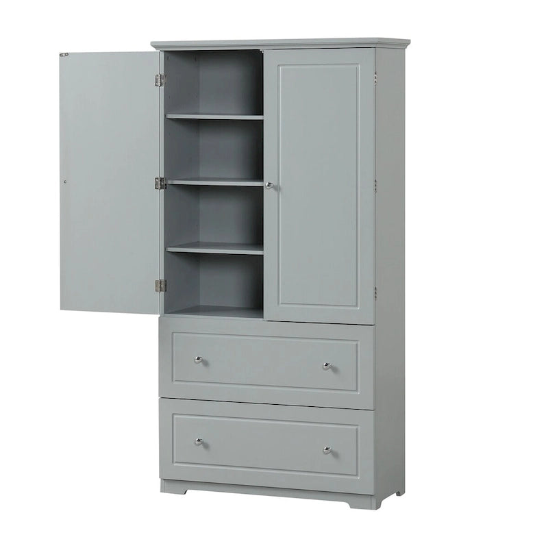 Bathroom Storage Cabinet Tall Floor Storage Cabinet with Two Doors and Drawers, Adjustable Shelf