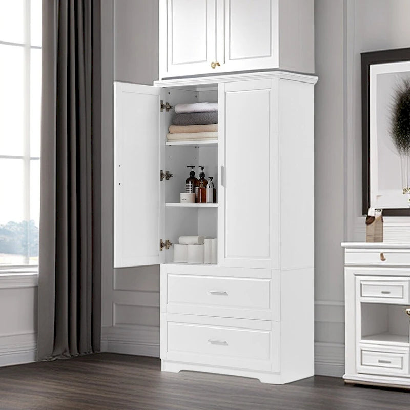 Bathroom Storage Cabinet Tall Floor Storage Cabinet with Two Doors and Drawers, Adjustable Shelf