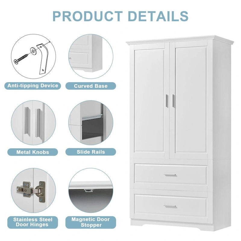 Bathroom Storage Cabinet Tall Floor Storage Cabinet with Two Doors and Drawers, Adjustable Shelf