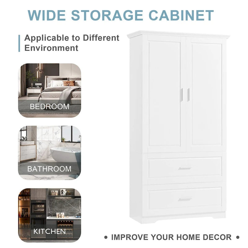 Bathroom Storage Cabinet Tall Floor Storage Cabinet with Two Doors and Drawers, Adjustable Shelf