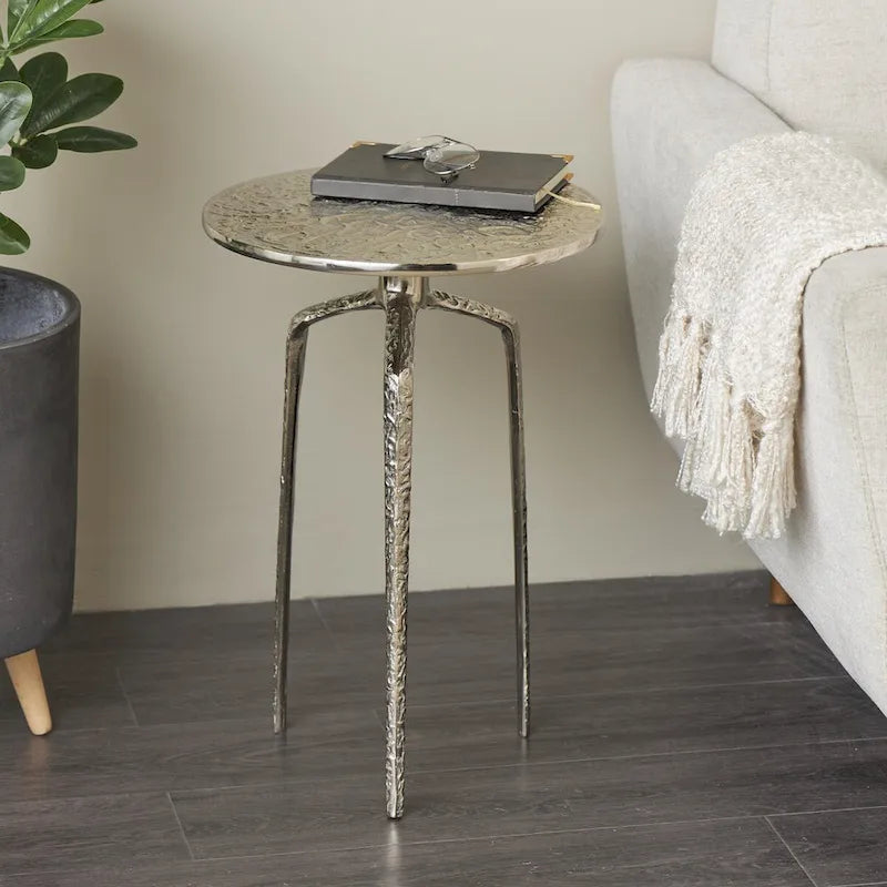 Aluminum Metal Geometric Slim Textured Side Table - Silver, Gold or Gray