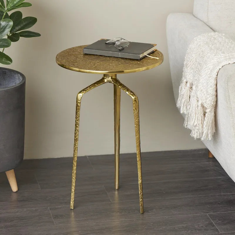 Aluminum Metal Geometric Slim Textured Side Table - Silver, Gold or Gray