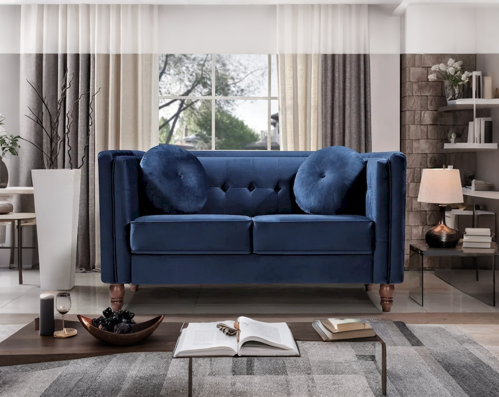 Crushed Velvet Chesterfield Loveseat with Button-Tufted Backrest