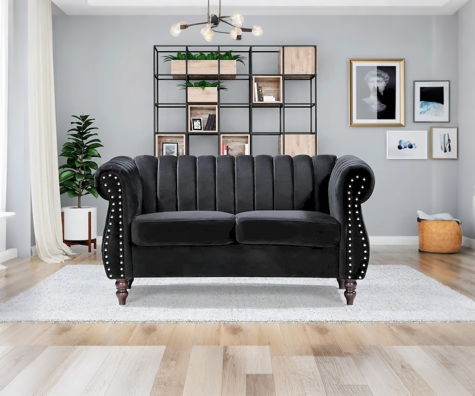 Charlot Velvet Chesterfield Rolled Arm Loveseat