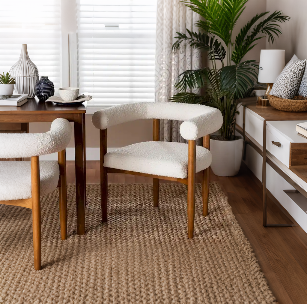 Chaise de salle à manger Boucle, Fauteuil d'appoint rembourré moderne, Crème, Design minimaliste